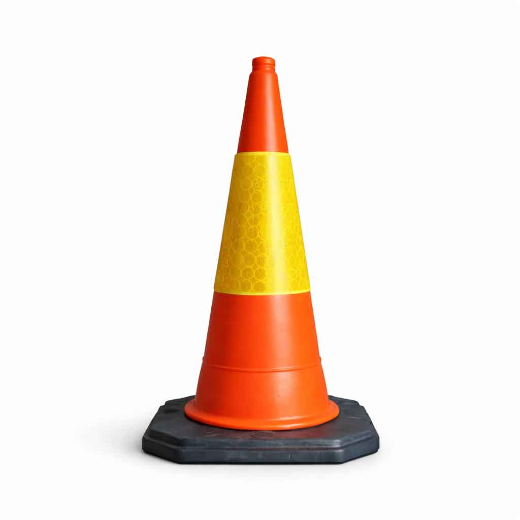 Trafikkon 100 cm med reflexband och tung gummibas för stabil avspärrning