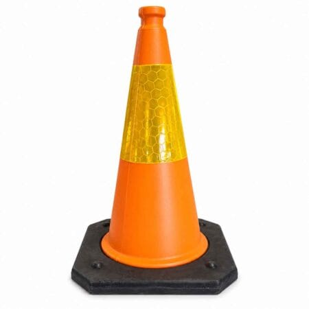 Orange vägkon 50 cm med gul reflex och tung svart gummifot