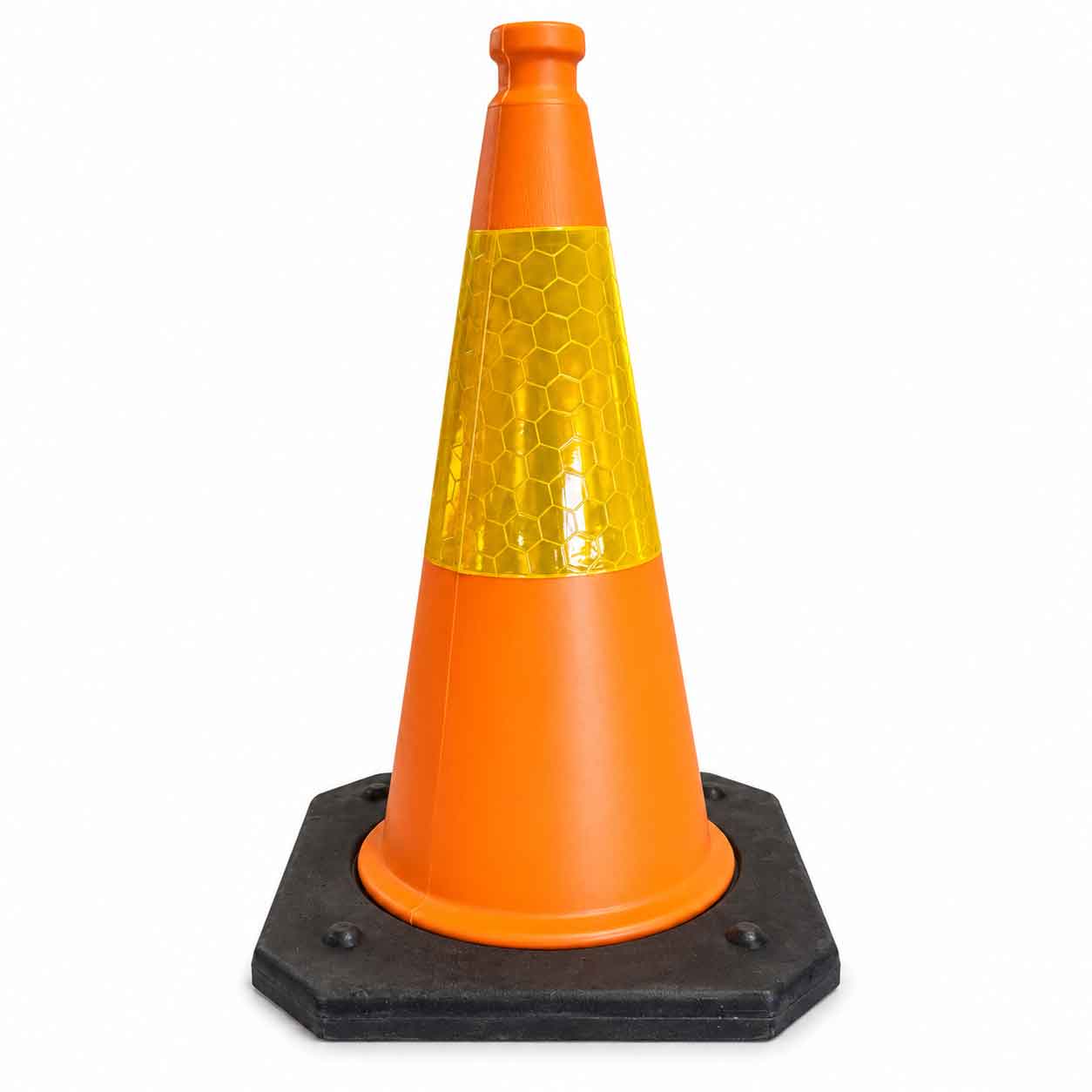 Orange vägkon 50 cm med gul reflex och tung svart gummifot