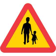 Vägmärke A14 varning för oskyddade trafikanter och gående