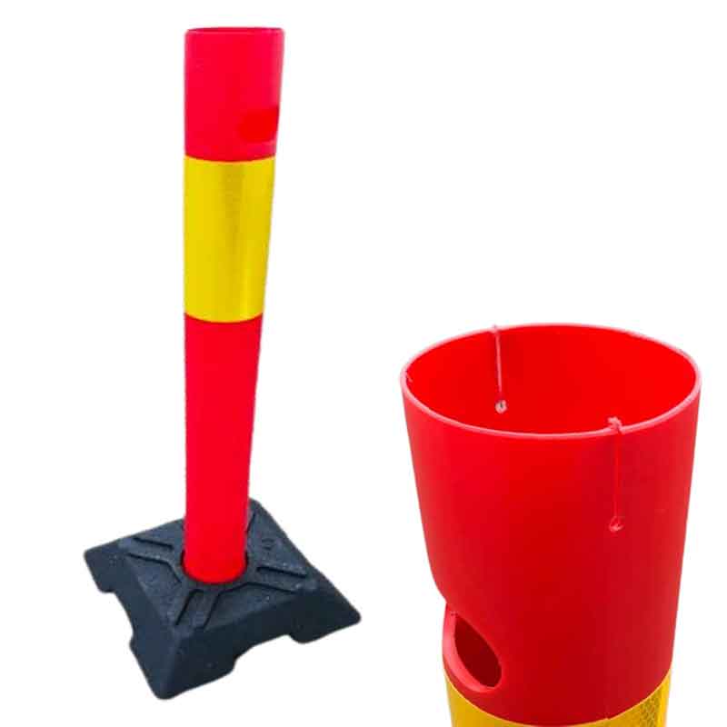 Trafikmarkör med reflex som markerar gångyta och avspärrning för ökad säkerhet i trafikmiljö