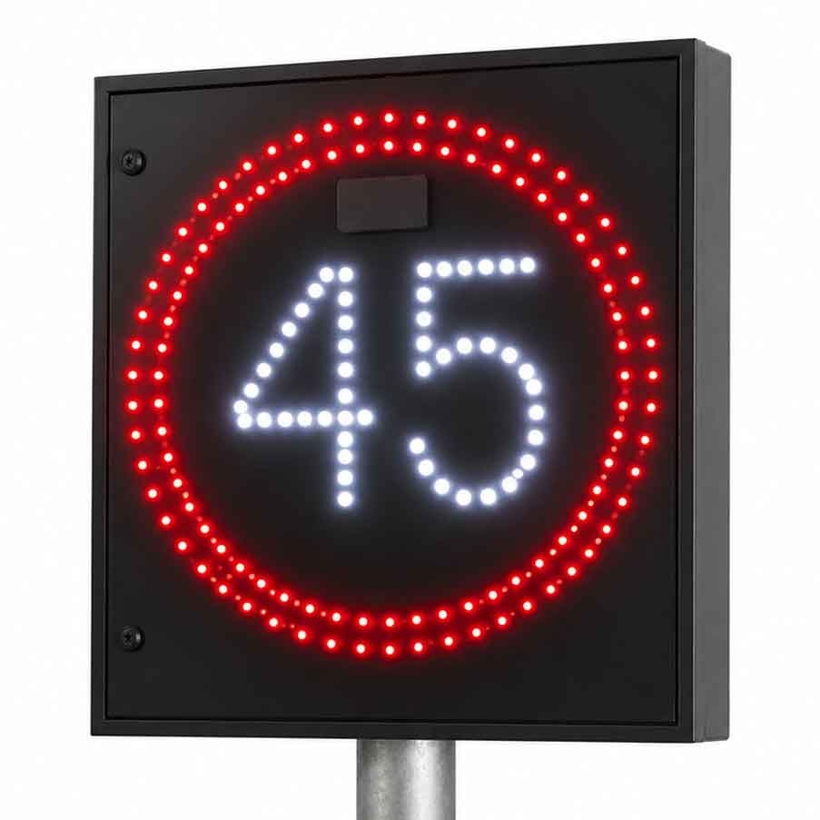 Hastighetspåminnare 45 med LED-visning och röd ljusring som uppmärksammar förare och hjälper till att sänka hastigheten