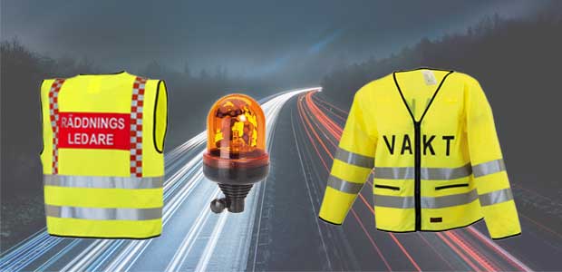 varningsljus och reflexvästar