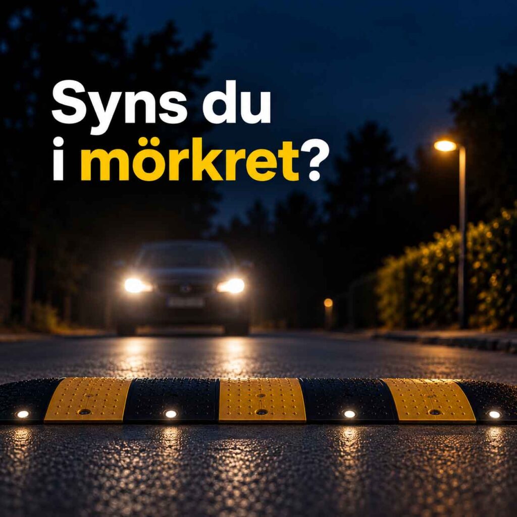 Farthinder med reflexer i mörker framför bil med strålkastare