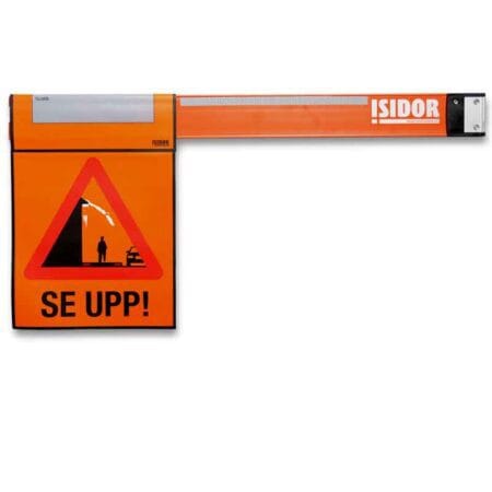 flagga se upp Kort bom med flagga för snöras- och israsvarning som skapar säker avspärrning vid fastighet