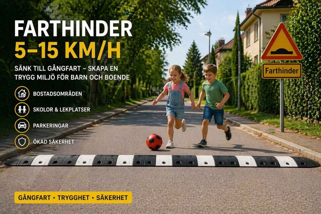 Farthinder 5–15 km/h i bostadsområde där barn leker tryggt på gatan
