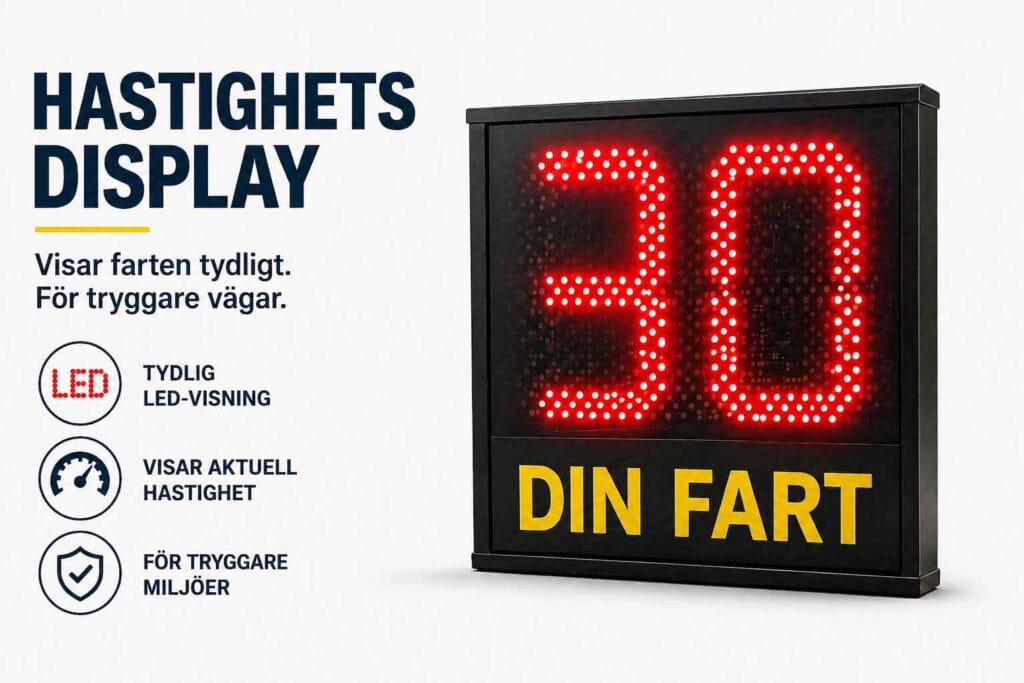 Hastighetsdisplay som visar aktuell hastighet tydligt med röd LED för tryggare vägar och säkrare trafikmiljöer.