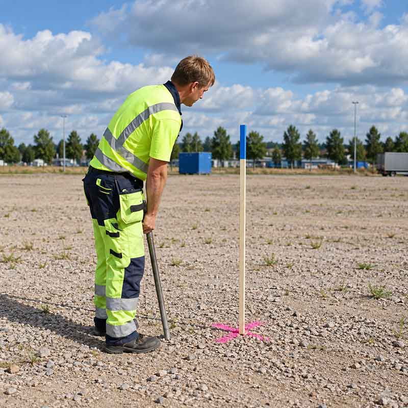 Stakkäpp i trä för markering och utsättning på byggarbetsplats